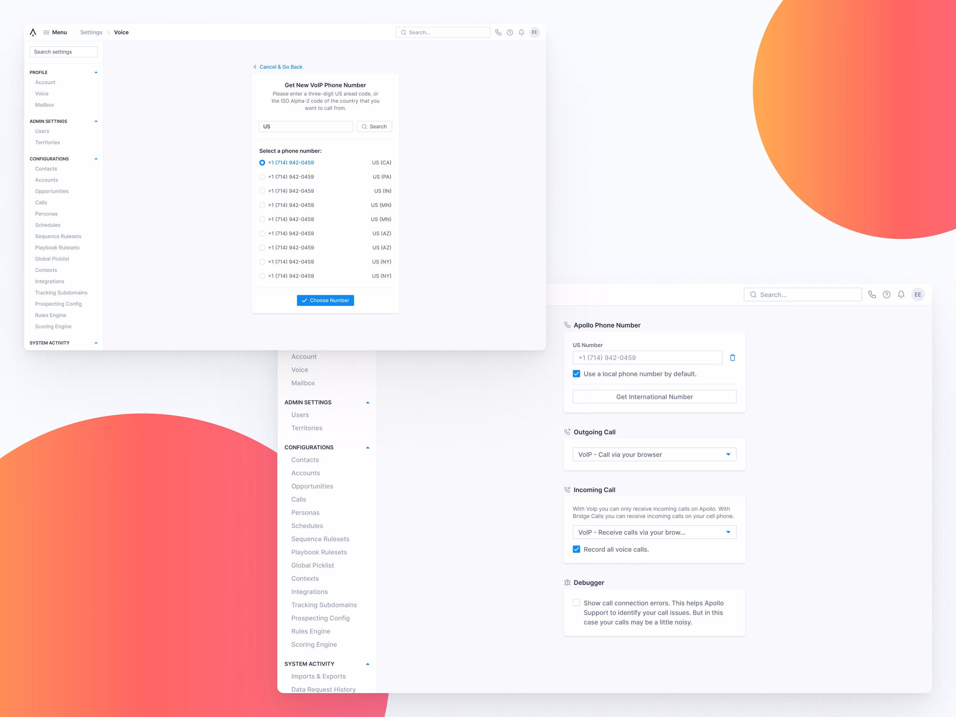 VoIP number and calling settings in Apollo