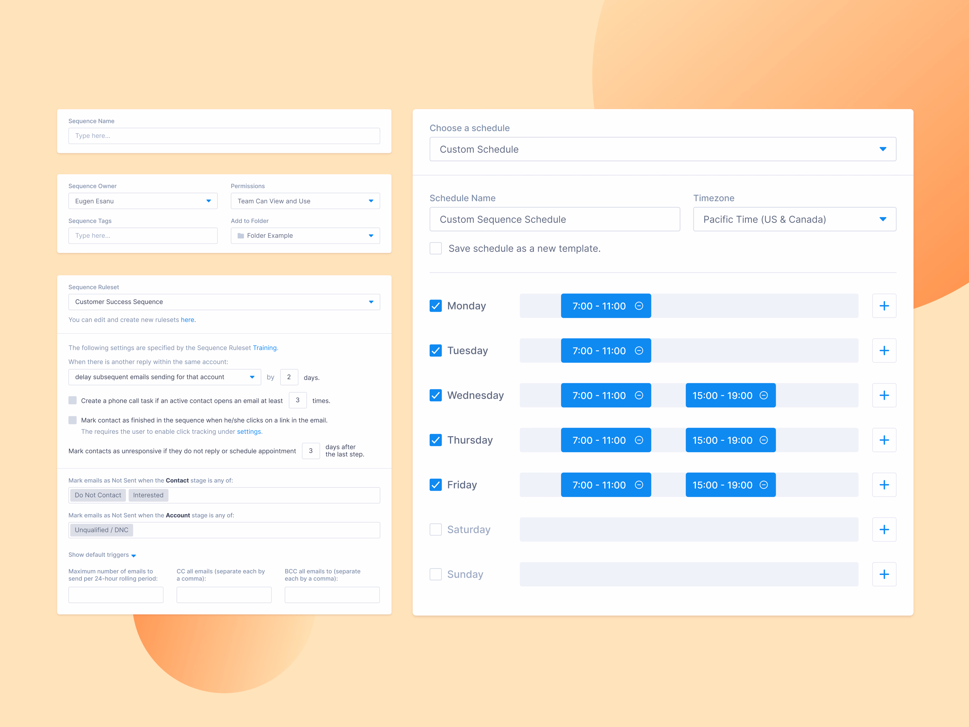 Sequence ruleset and schedule settings in Apollo
