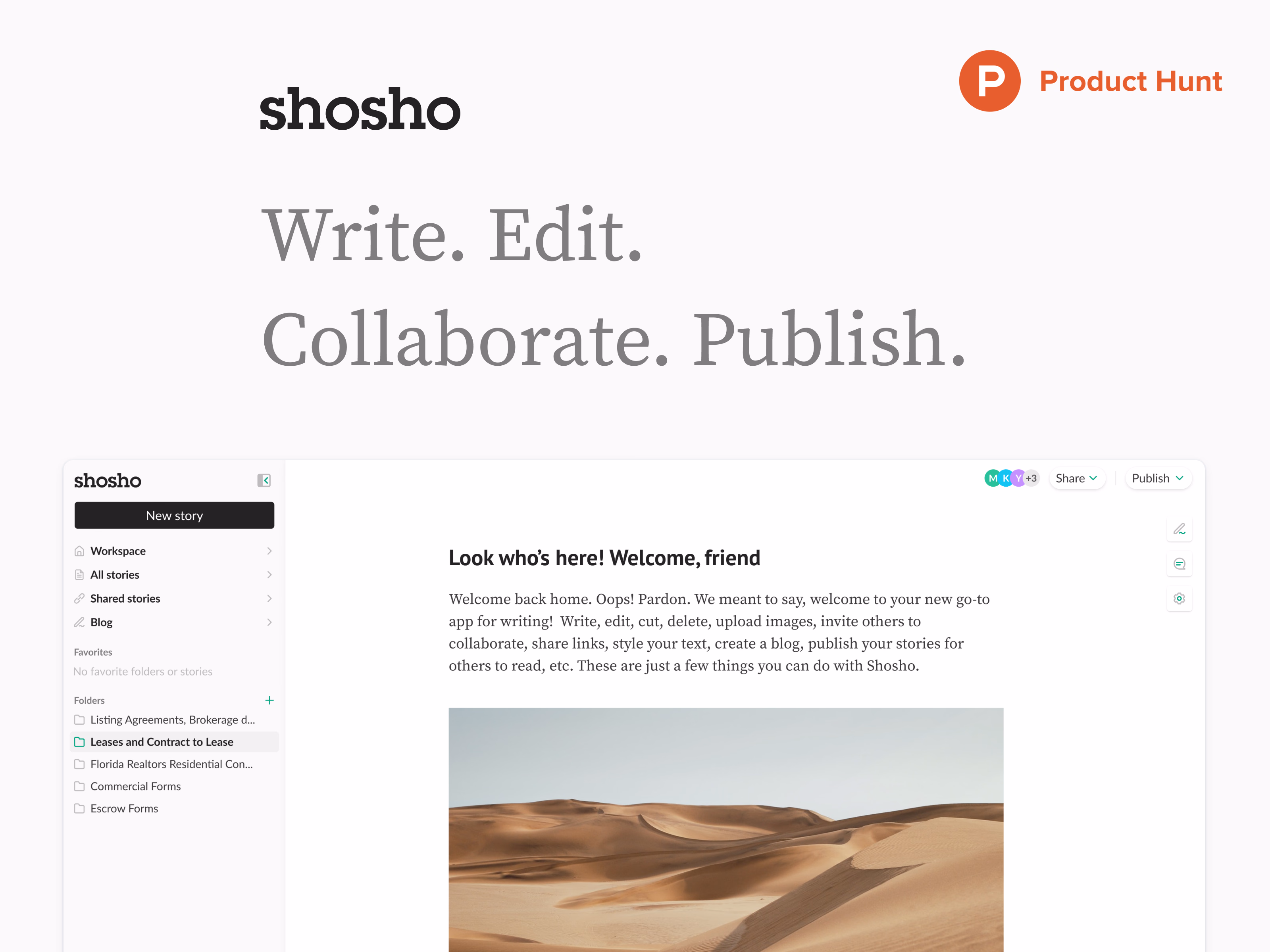 Product Hunt launch artwork for Shosho