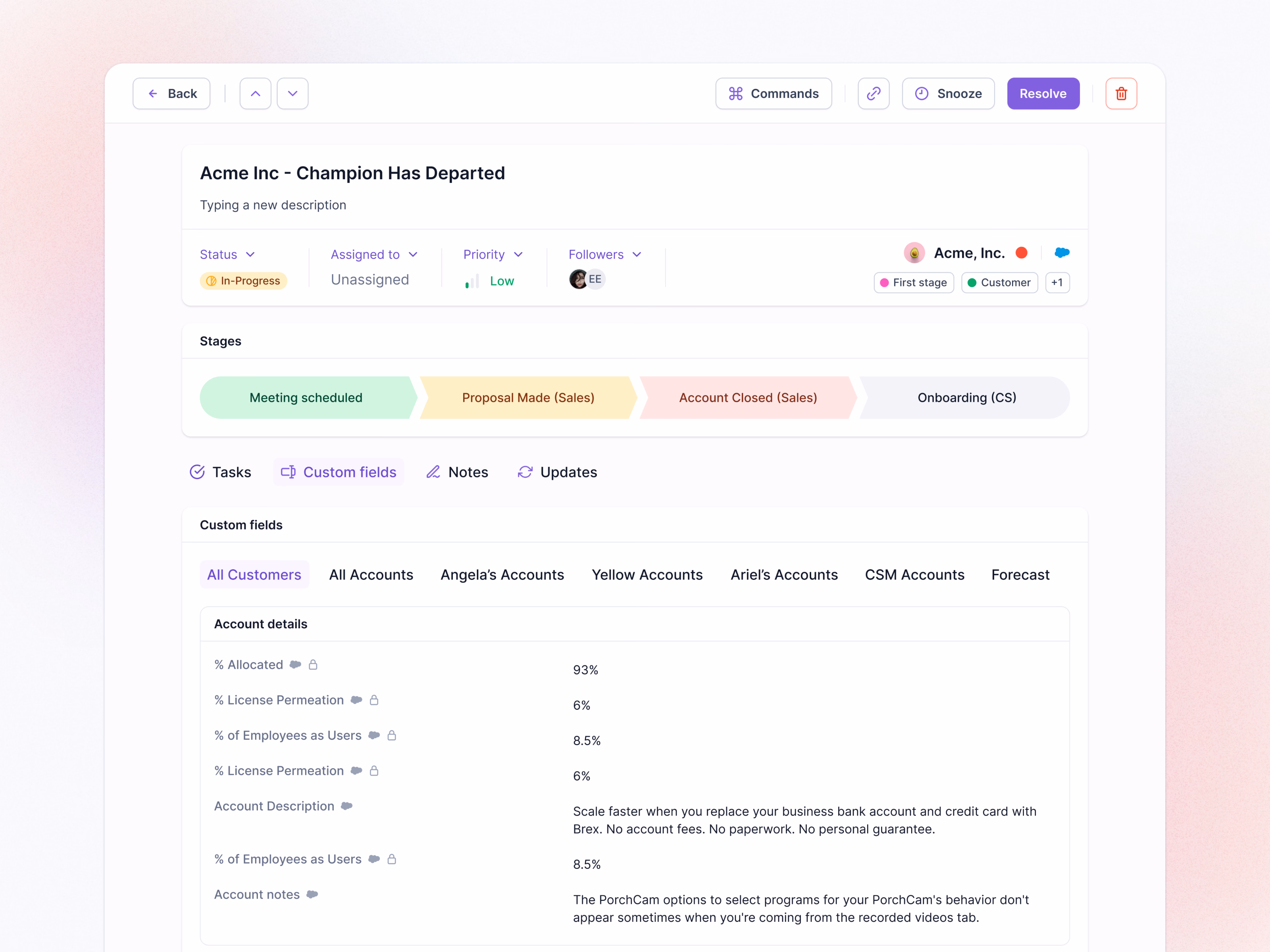 Account spotlight detail page in Lantern's AI CRM