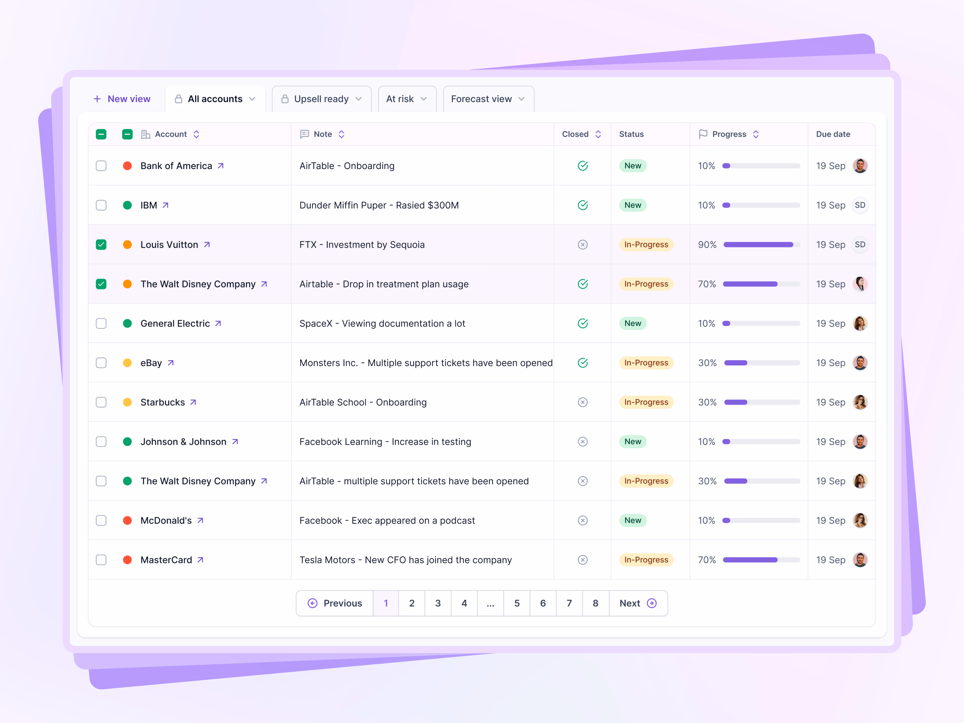 Account spotlights table with saved views in Lantern