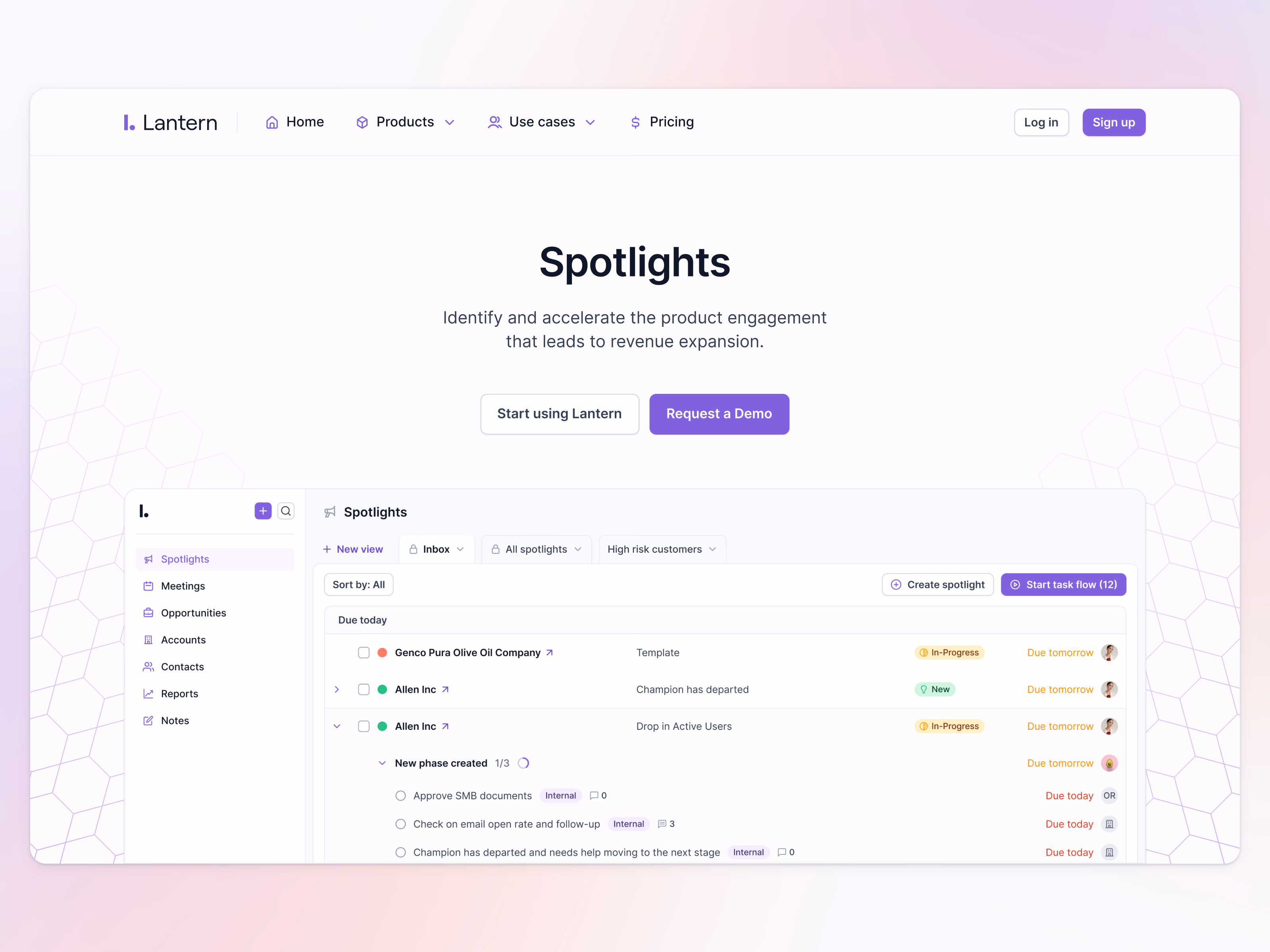Spotlights product landing page for Lantern
