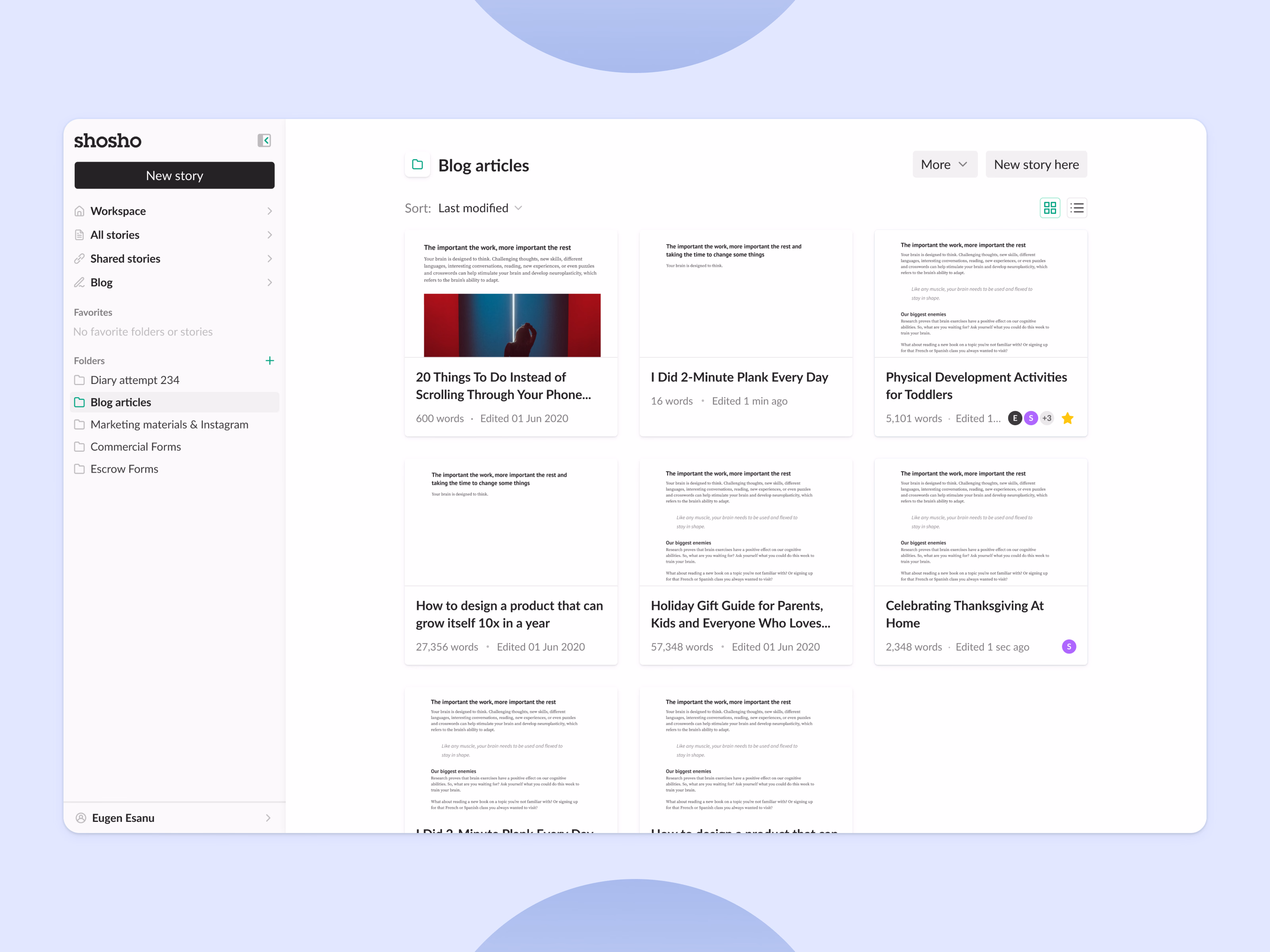 Story grid view for folders in Shosho