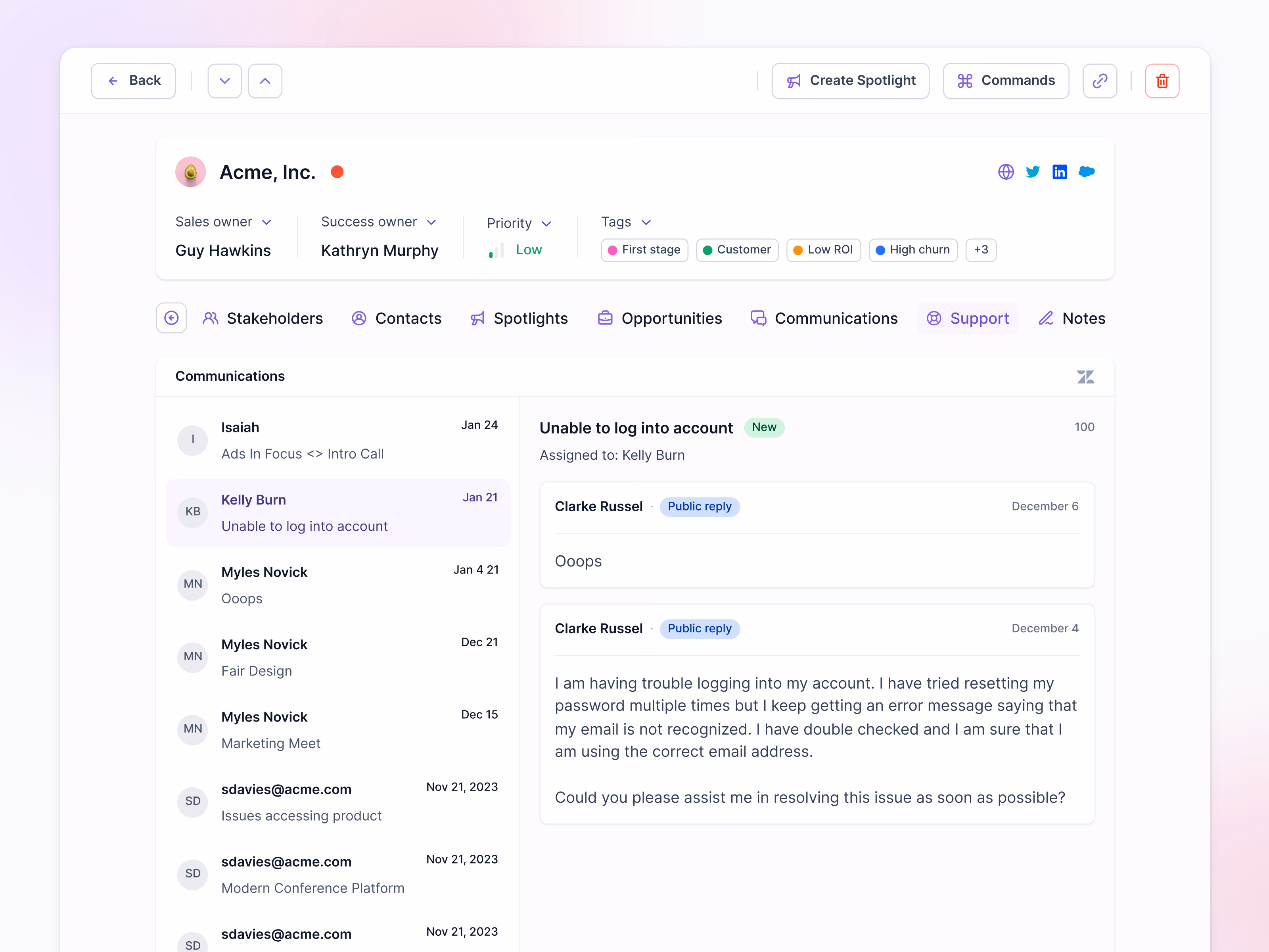 Zendesk support tickets tab on accounts in Lantern
