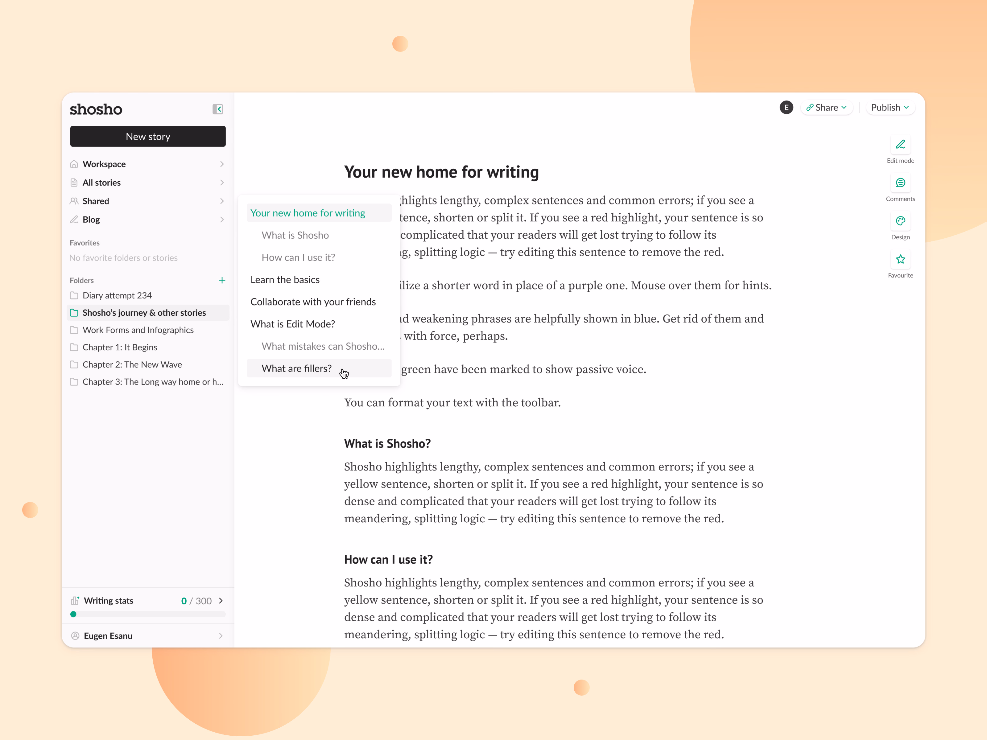 Expanded table of contents panel in Shosho's editor