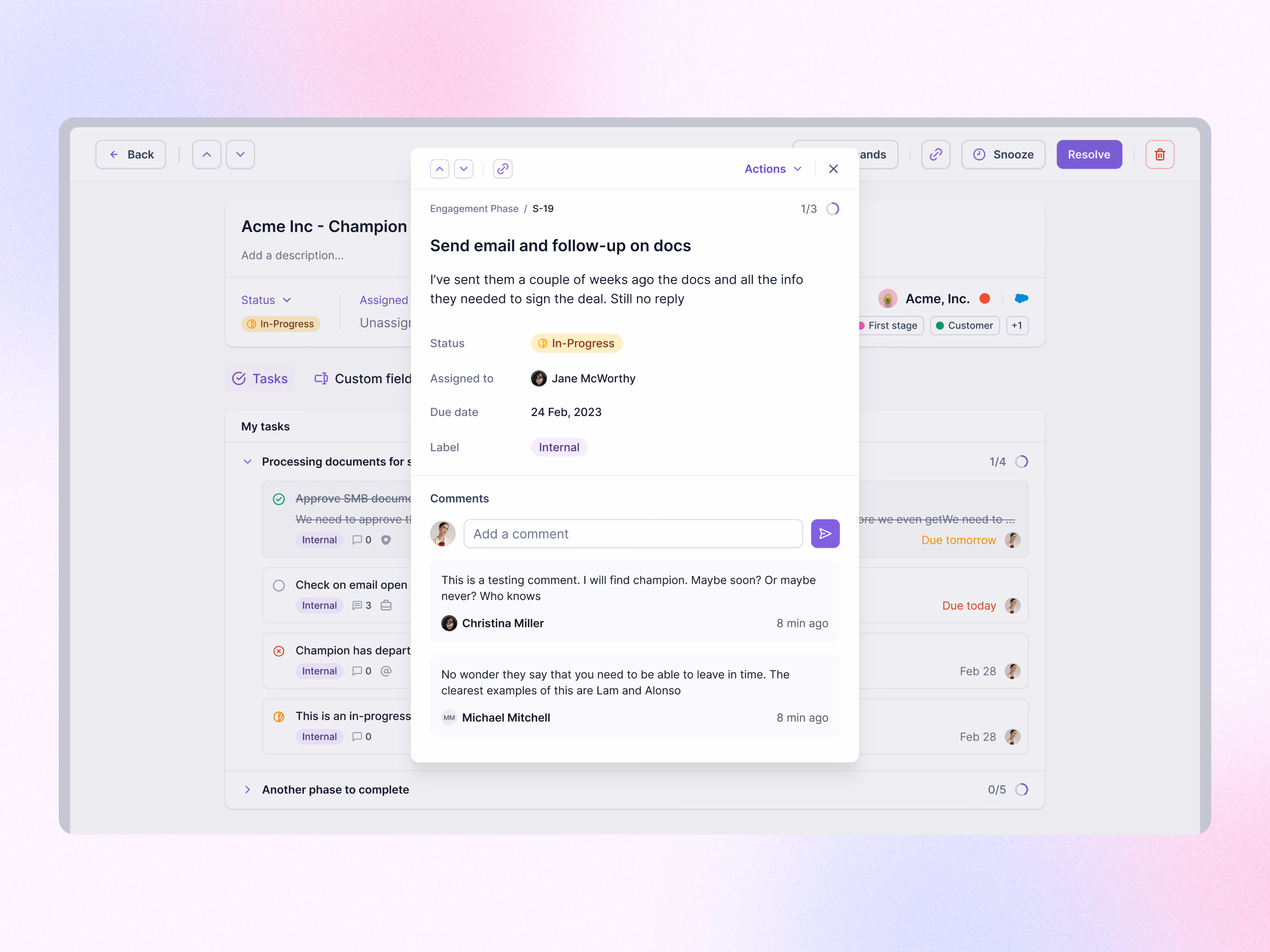 Task detail modal from a spotlight in Lantern