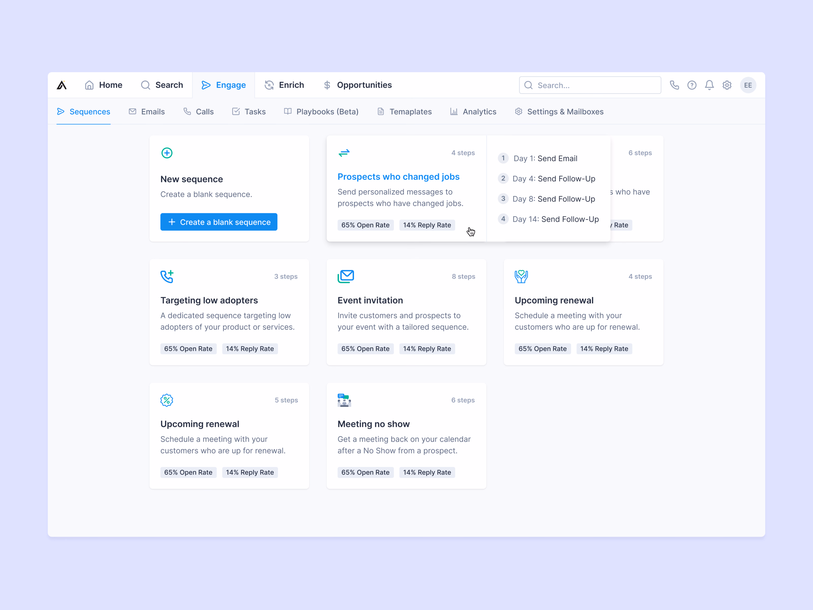 Sequence template library with cadence preview in Apollo