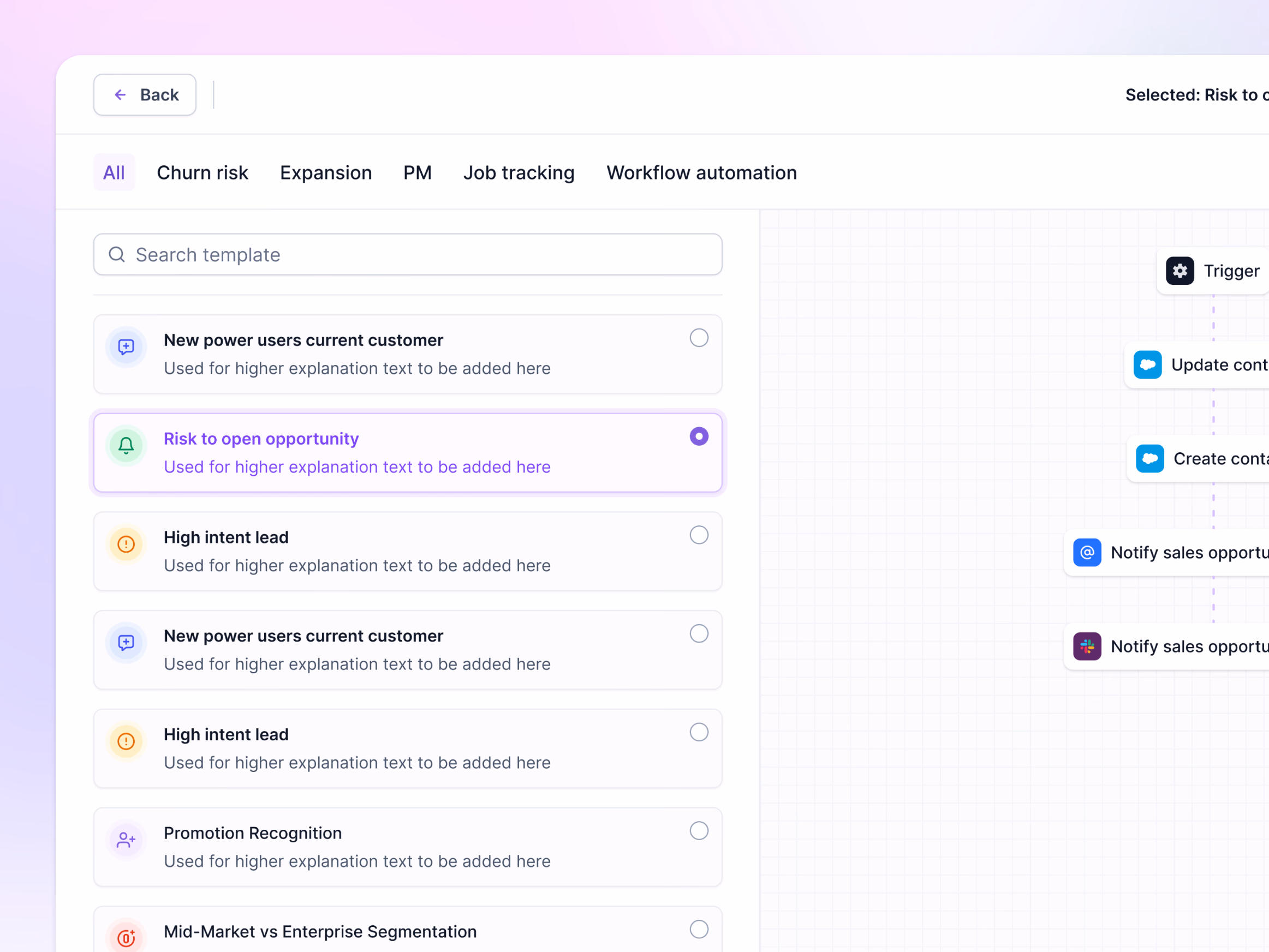 Workflow template picker with canvas preview in Lantern