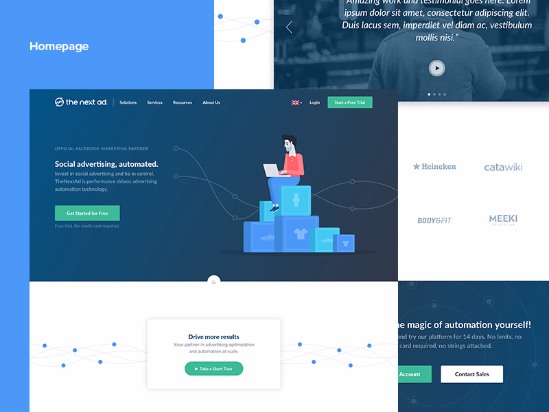 Homepage redesign for TheNextAd social advertising