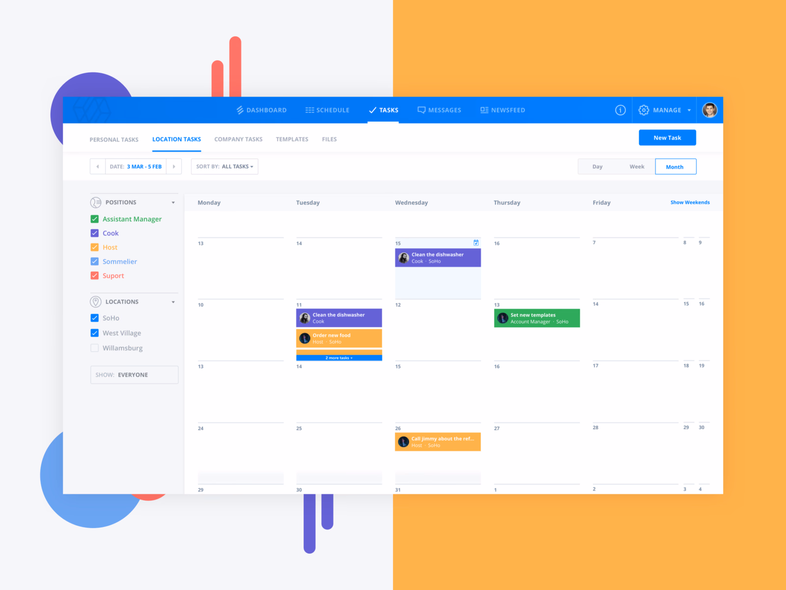 Team task calendar view for the Sling app