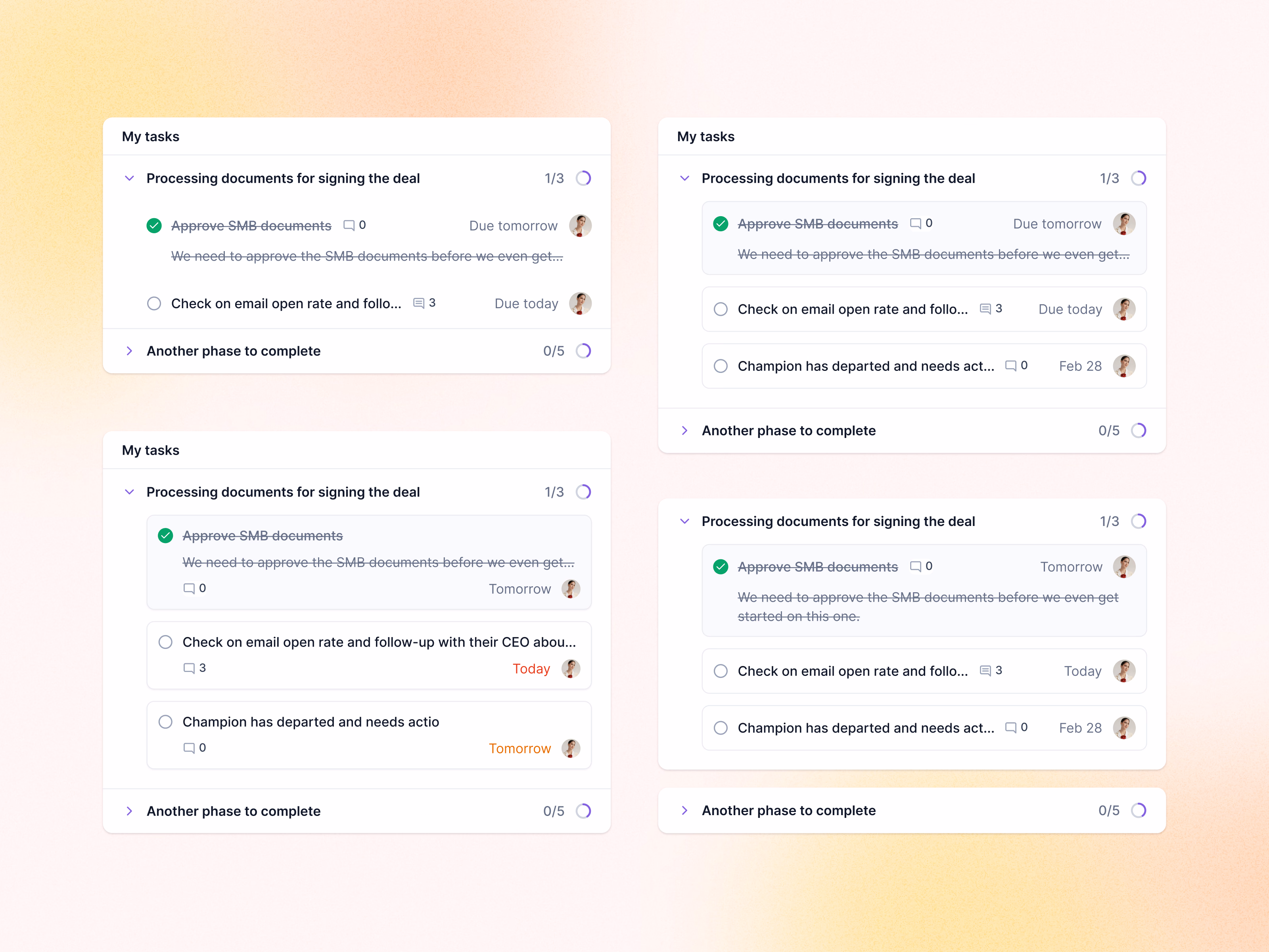 Task list layout exploration for Lantern spotlights