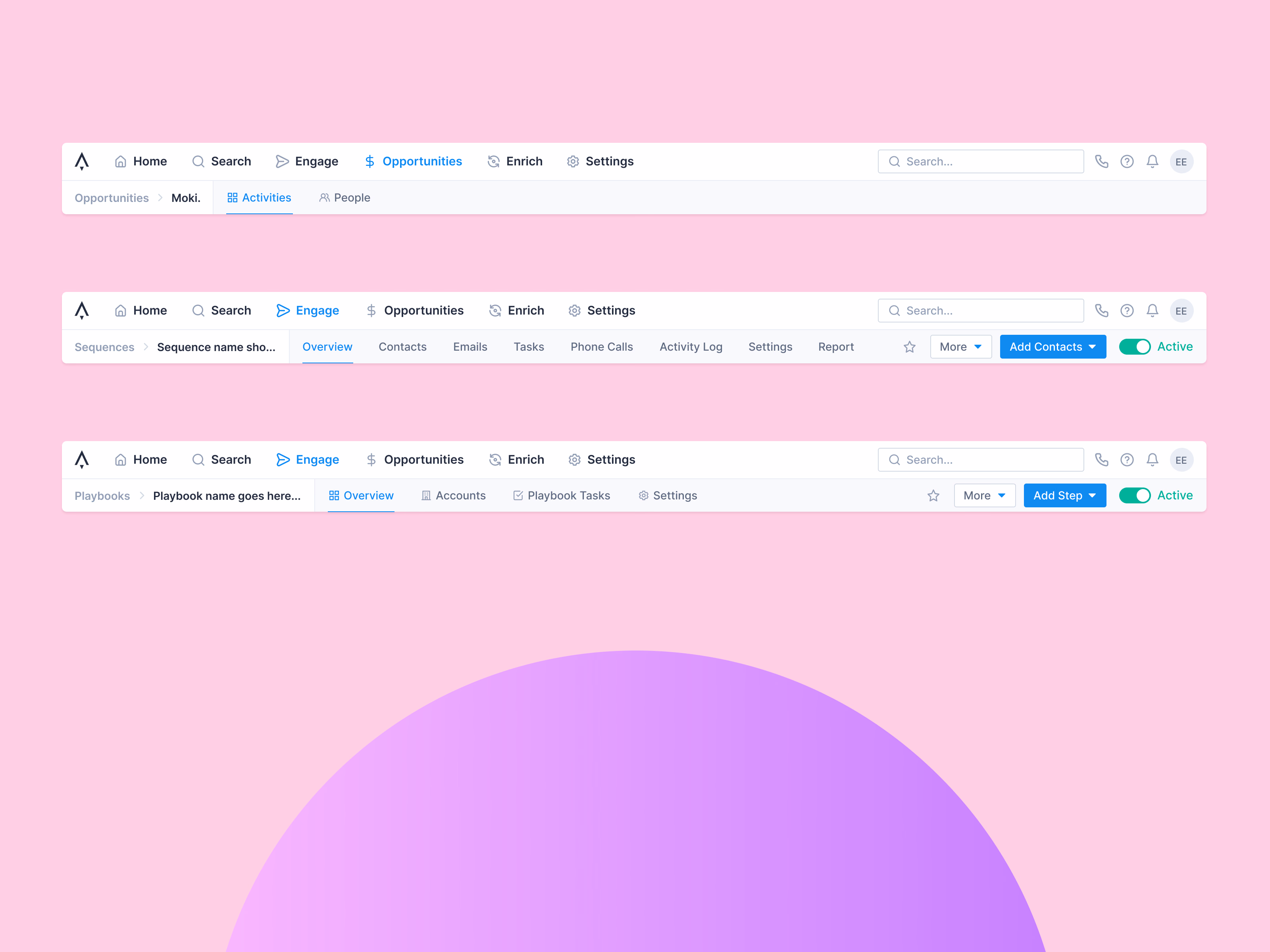 Contextual top navigation and breadcrumbs in Apollo