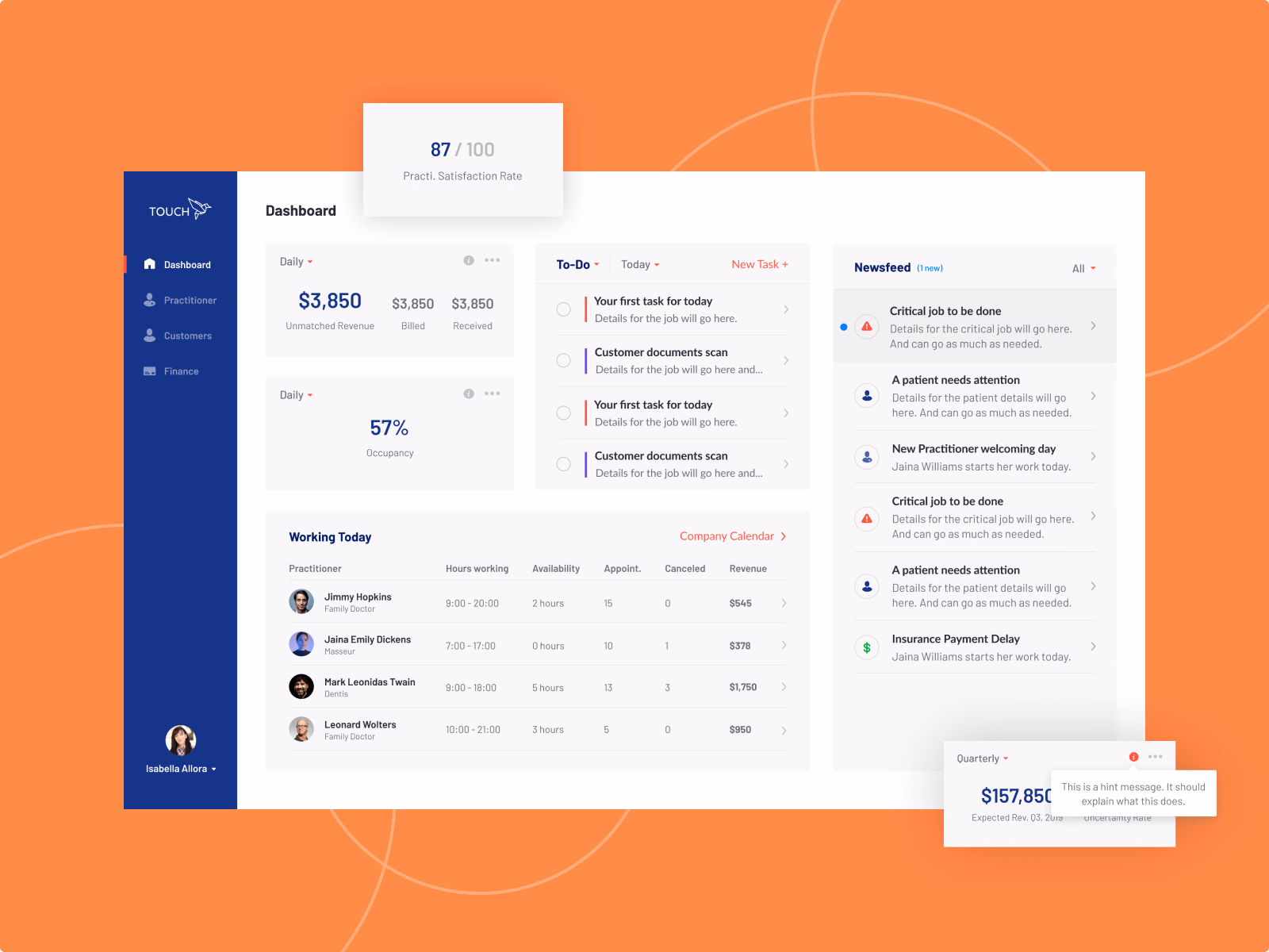 Daily clinic dashboard for Touch Intel