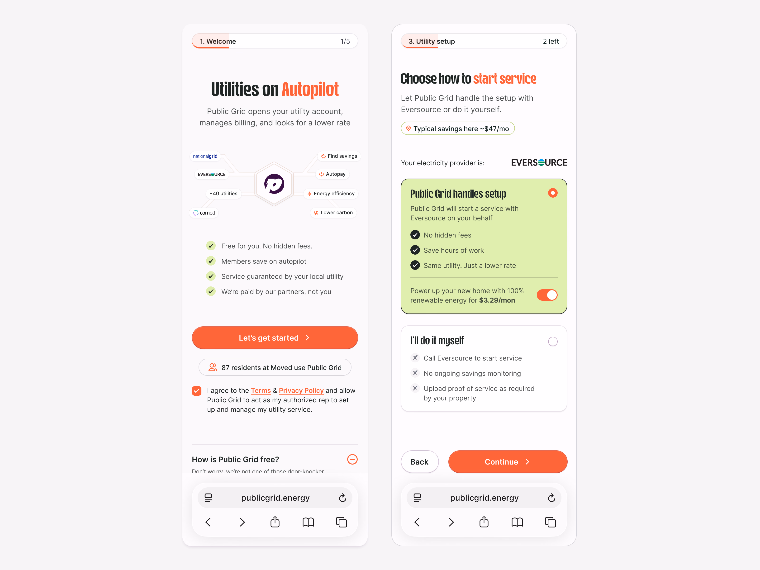 Mobile onboarding color exploration for Public Grid