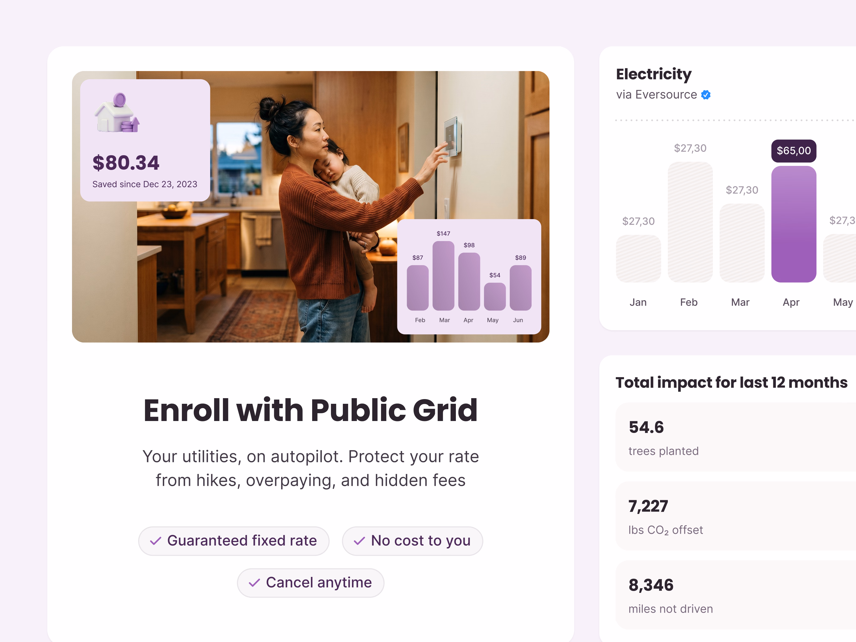Utility enrollment and bento cards for Public Grid