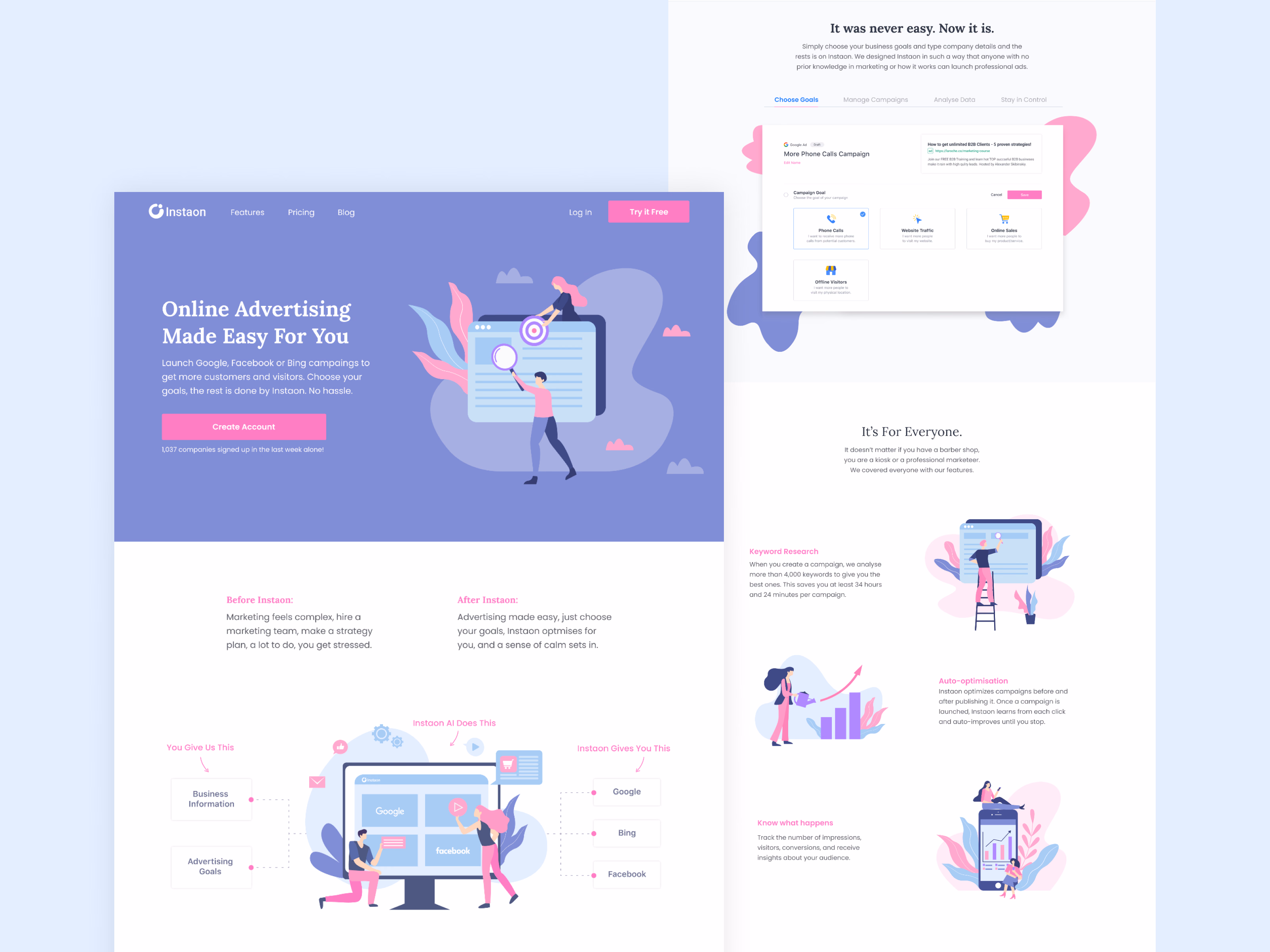 Website layout exploration for the Instaon ad platform