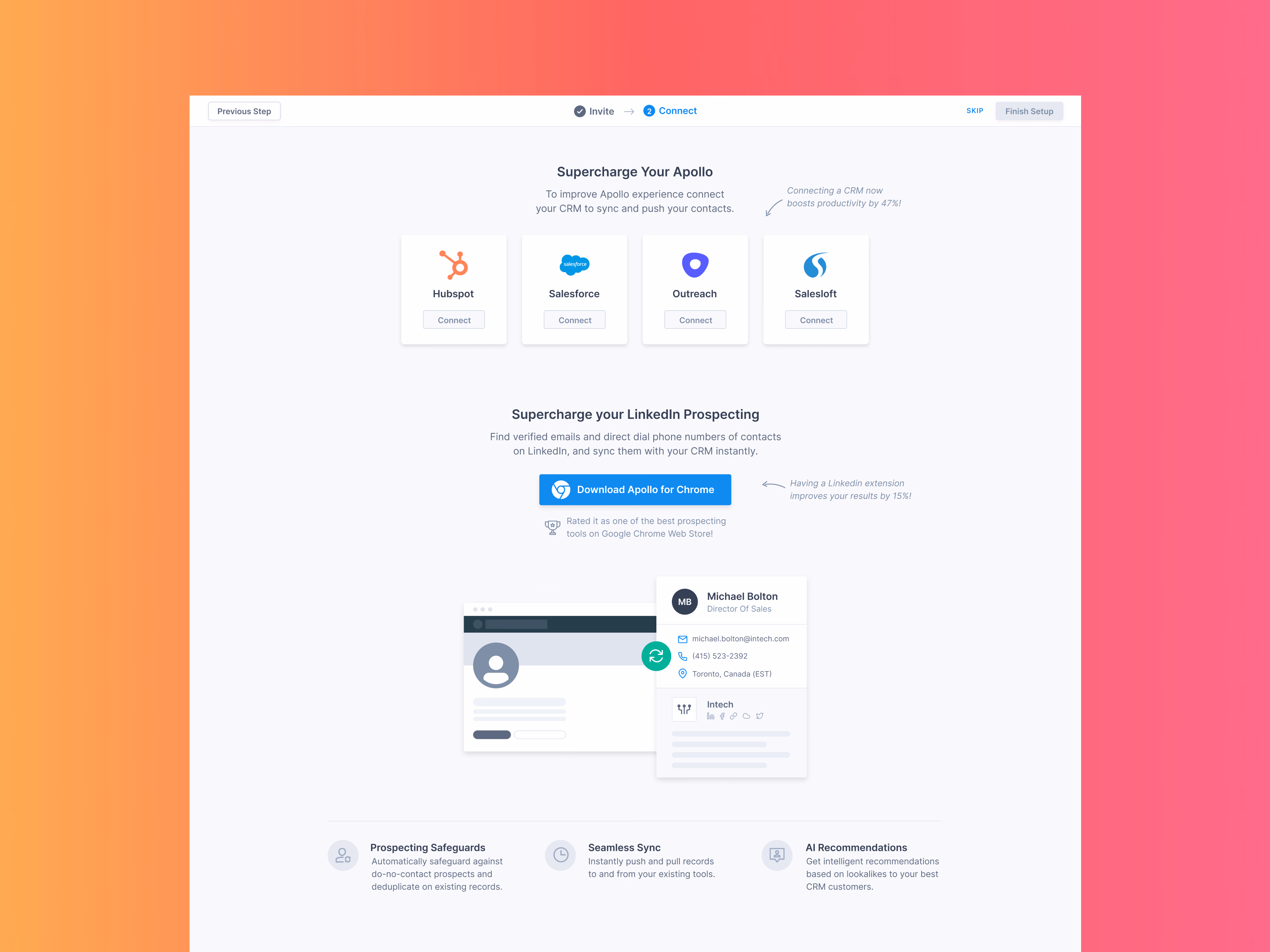 Welcome wizard CRM connection step for Apollo