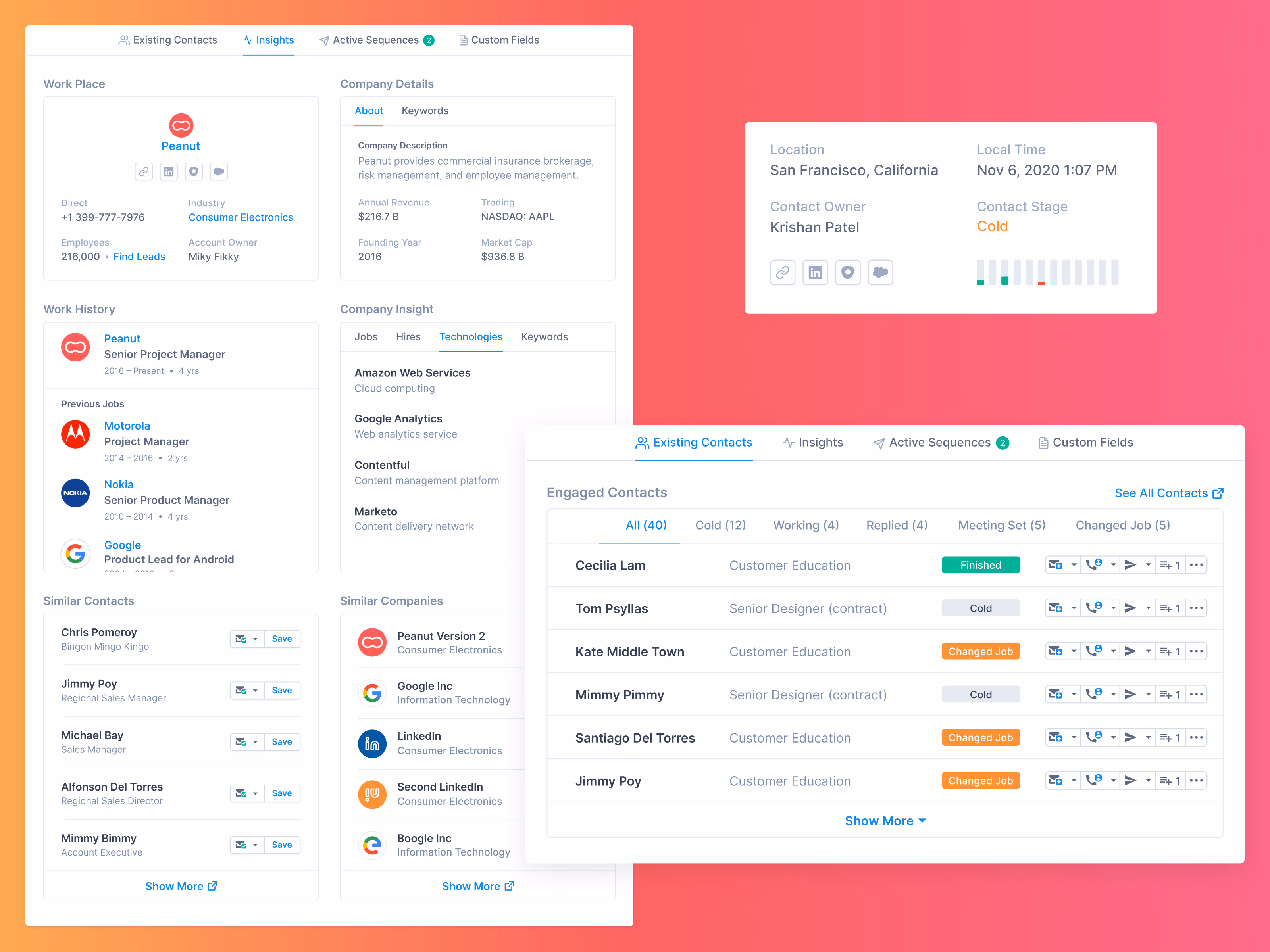 Contact page insights widgets in Apollo