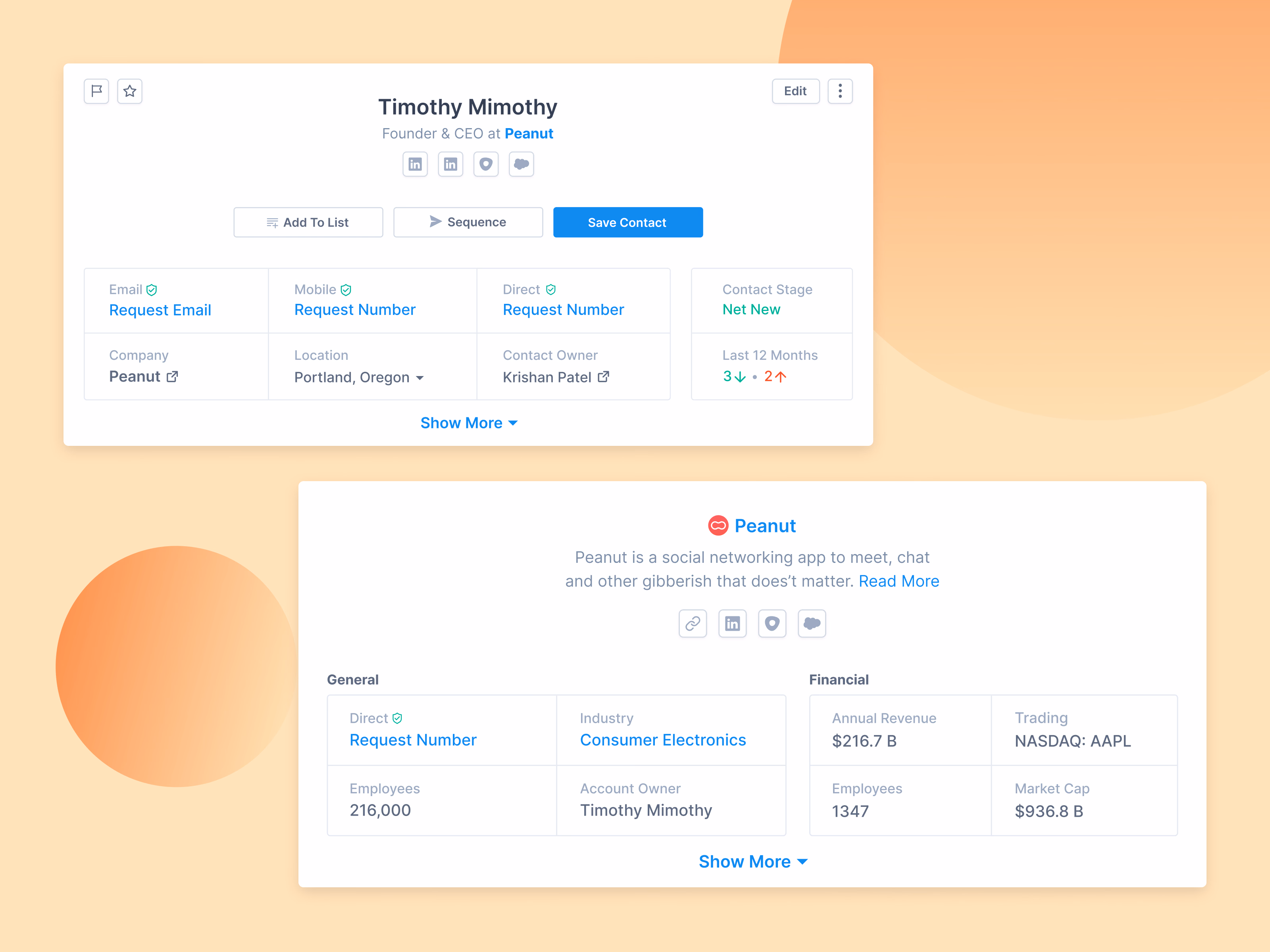 Person and company card widgets draft for Apollo