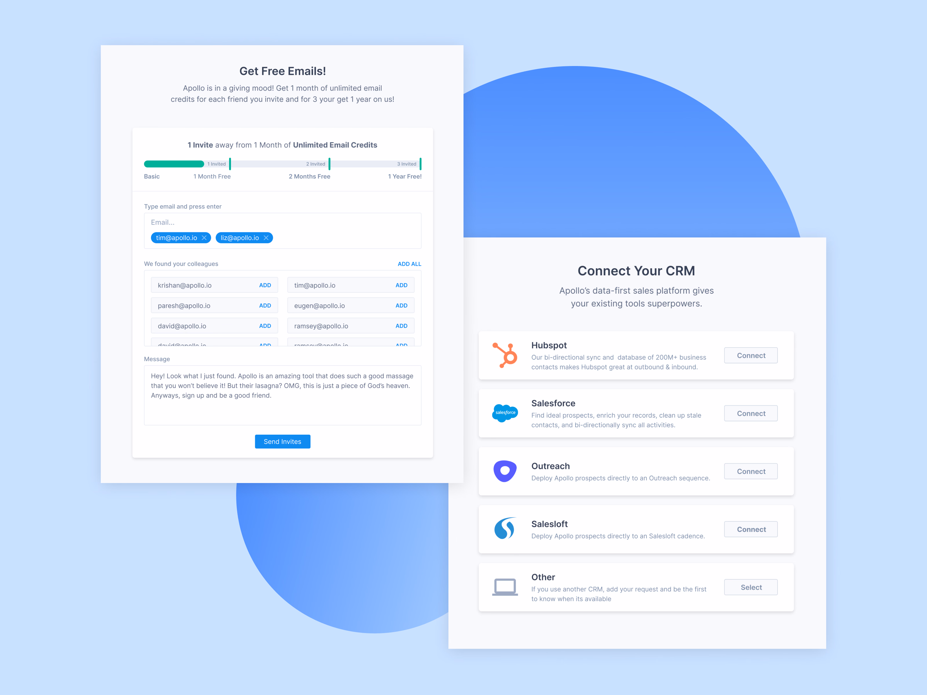 Referral and CRM connection widgets for Apollo