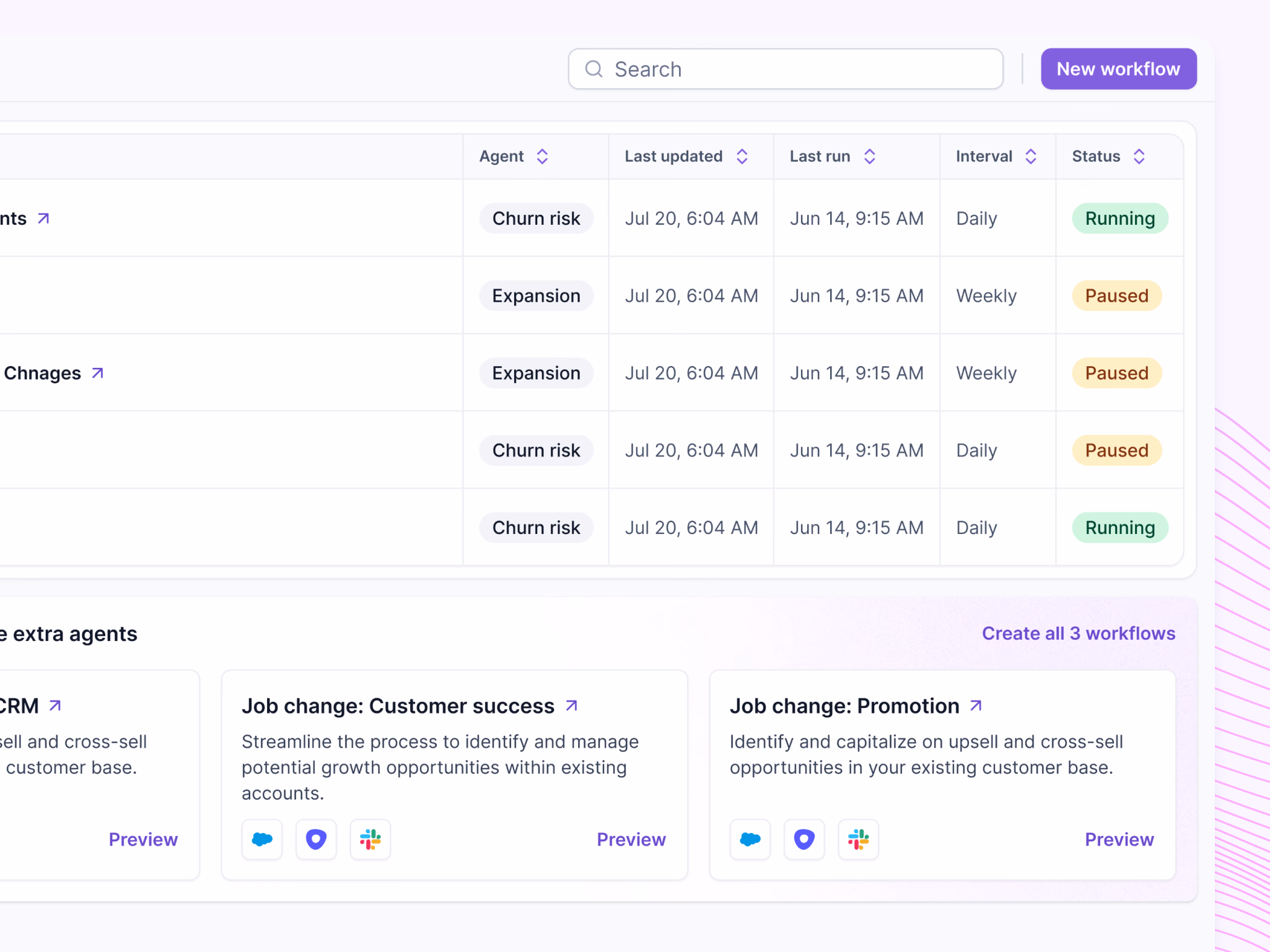 Suggested agent workflows nudge in Lantern's AI CRM